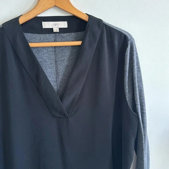 Loft black/gray long sleeve v-neck tunic top size XL - Picture 2 of 6